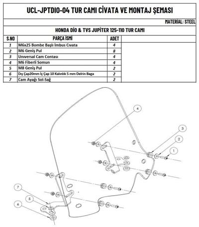 Üçel Tur Camı Füme - TVS Jüpiter 125
