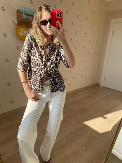 Leopar Cindy Önü Bağlamalı Bluz