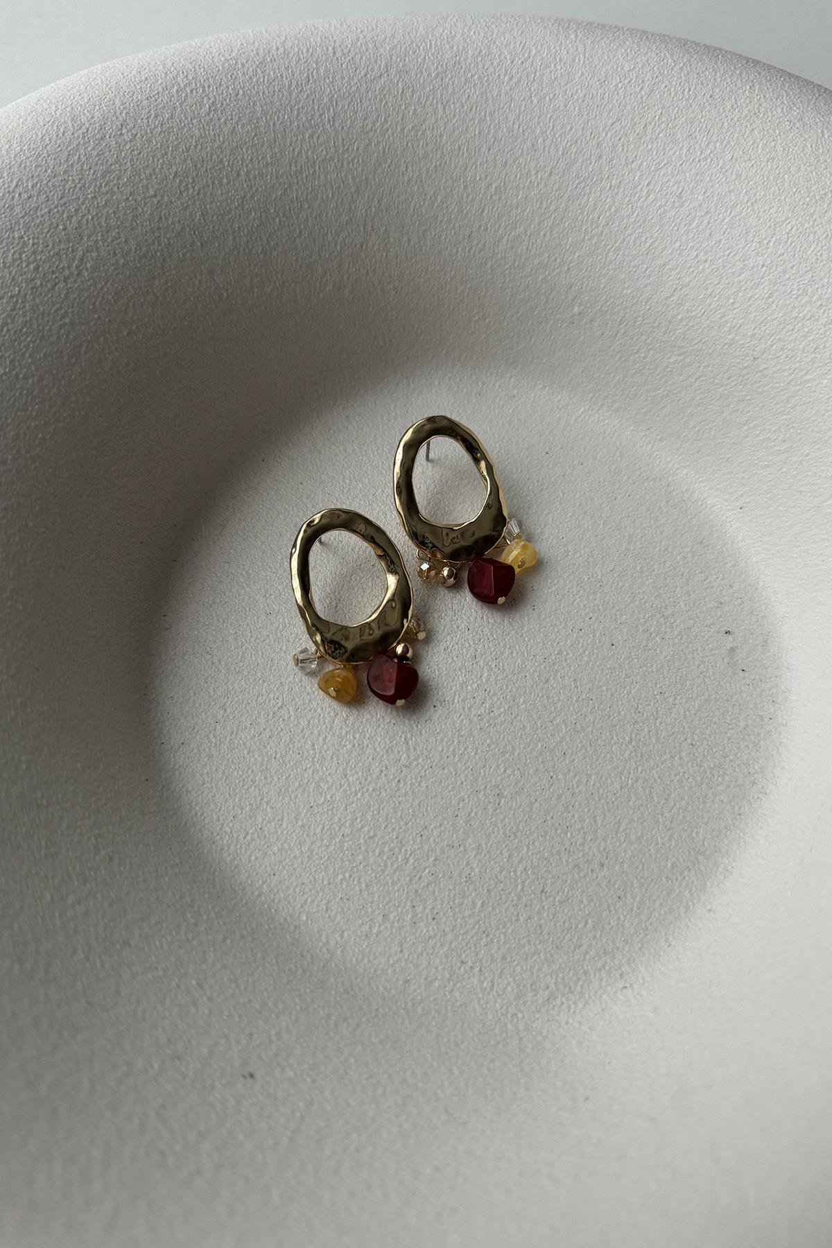 BORDO BONCUKLU MİNİMAL KÜPE