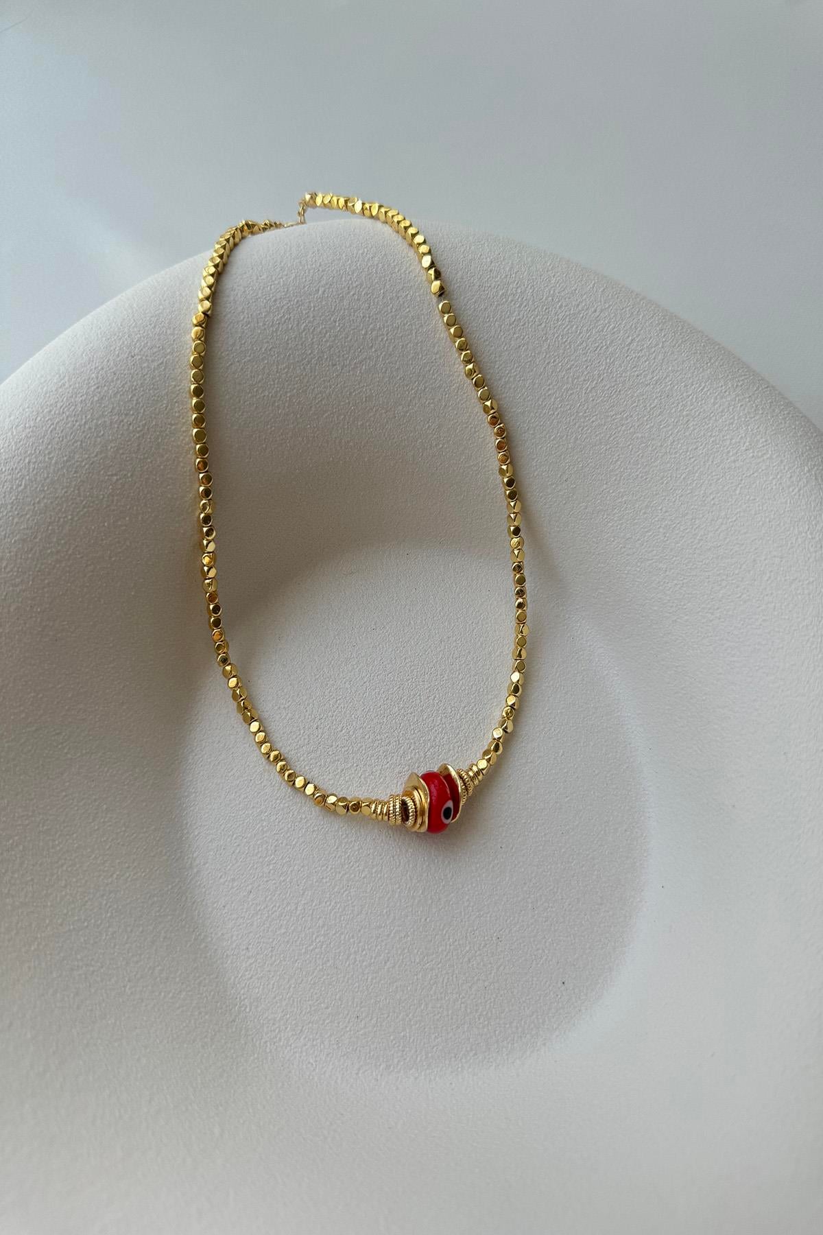 KIRMIZI NAZARLI GOLD KOLYE