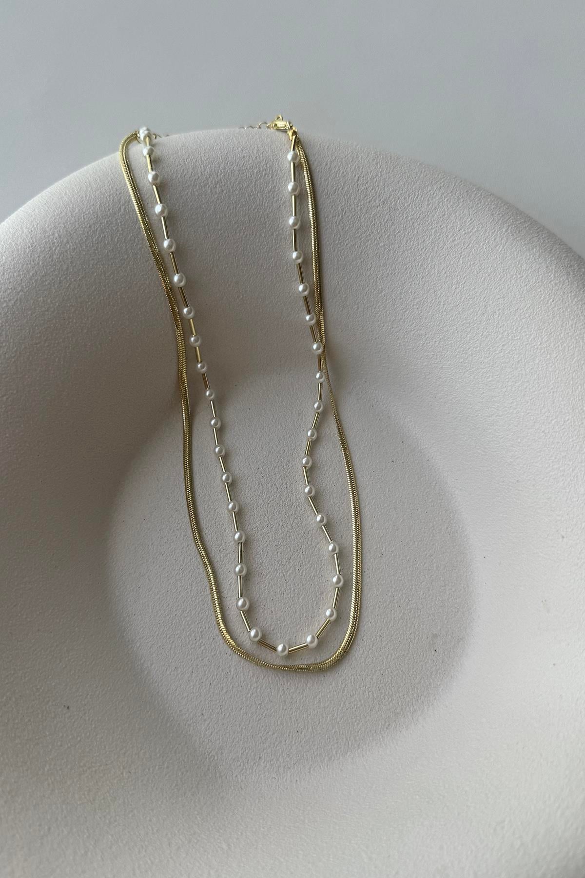 MİNİMAL GOLD İNCİLİ KOLYE