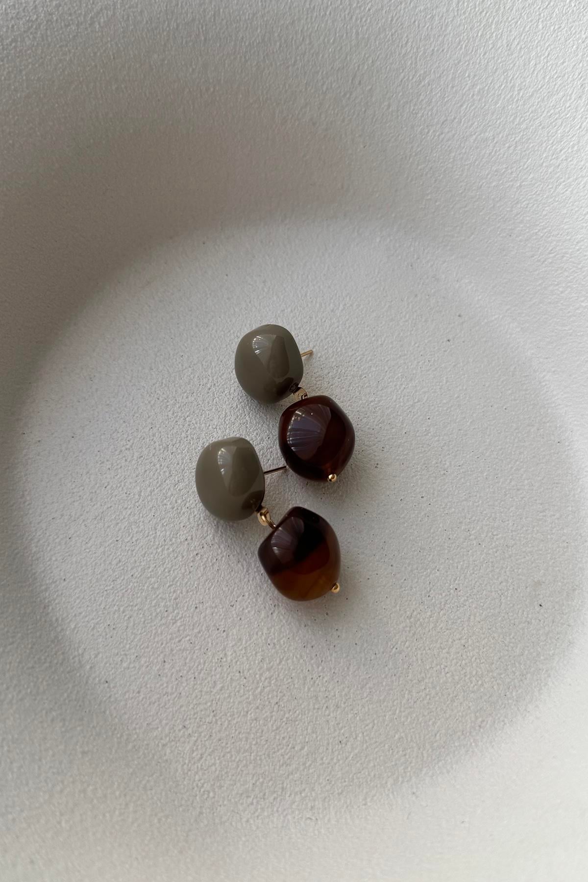 MİNİMAL KAHVE YEŞİL  BONİBON KÜPE