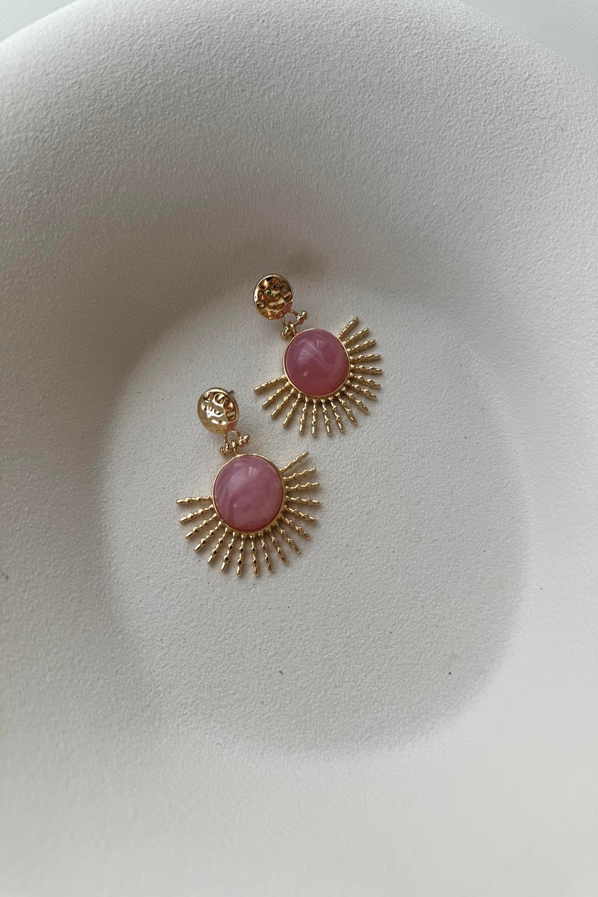 PEMBE TAŞLI GÜNEŞ KÜPE