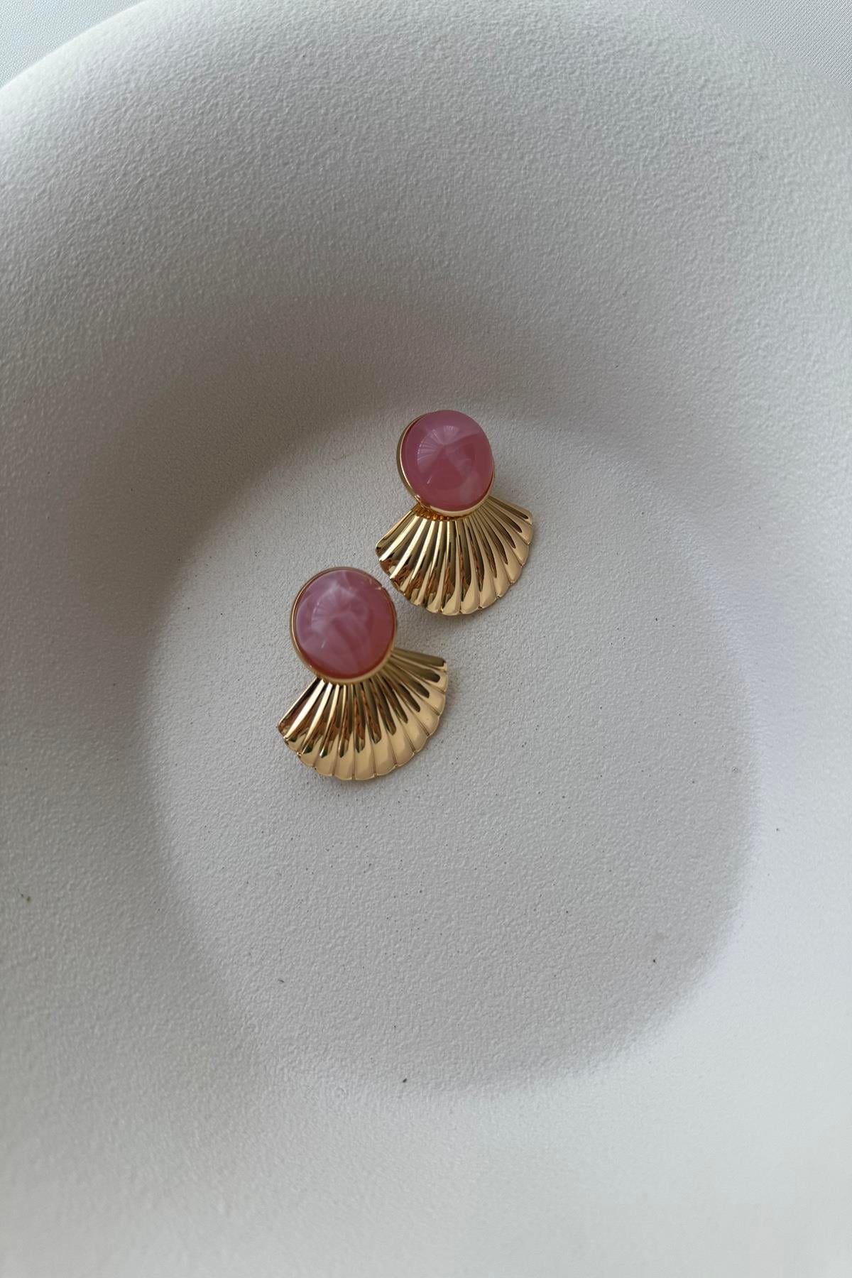 PEMBE  TAŞLI YELPAZE KÜPE