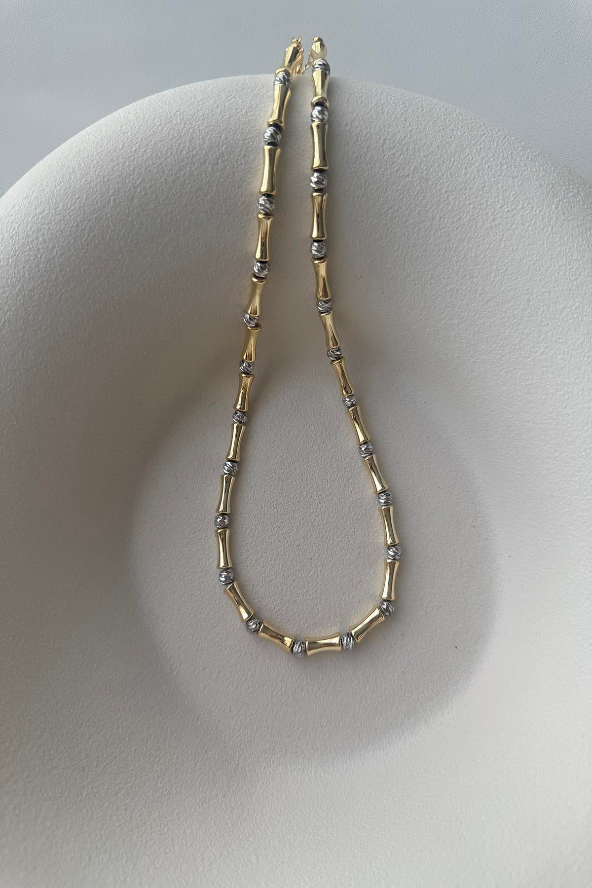 SİLVER DORİKA GOLD BORU DETAYLI KOLYE