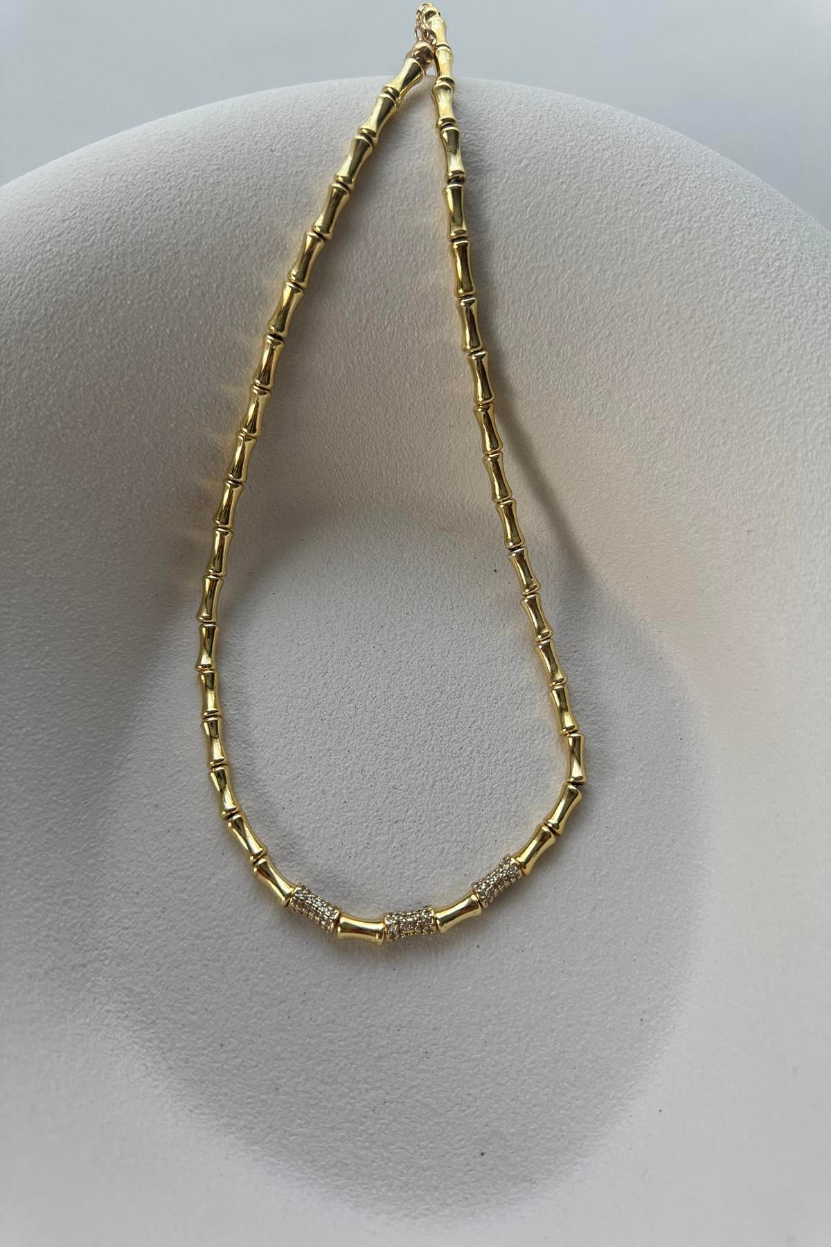 TAŞLI RONDELALI GOLD BORU KOLYE