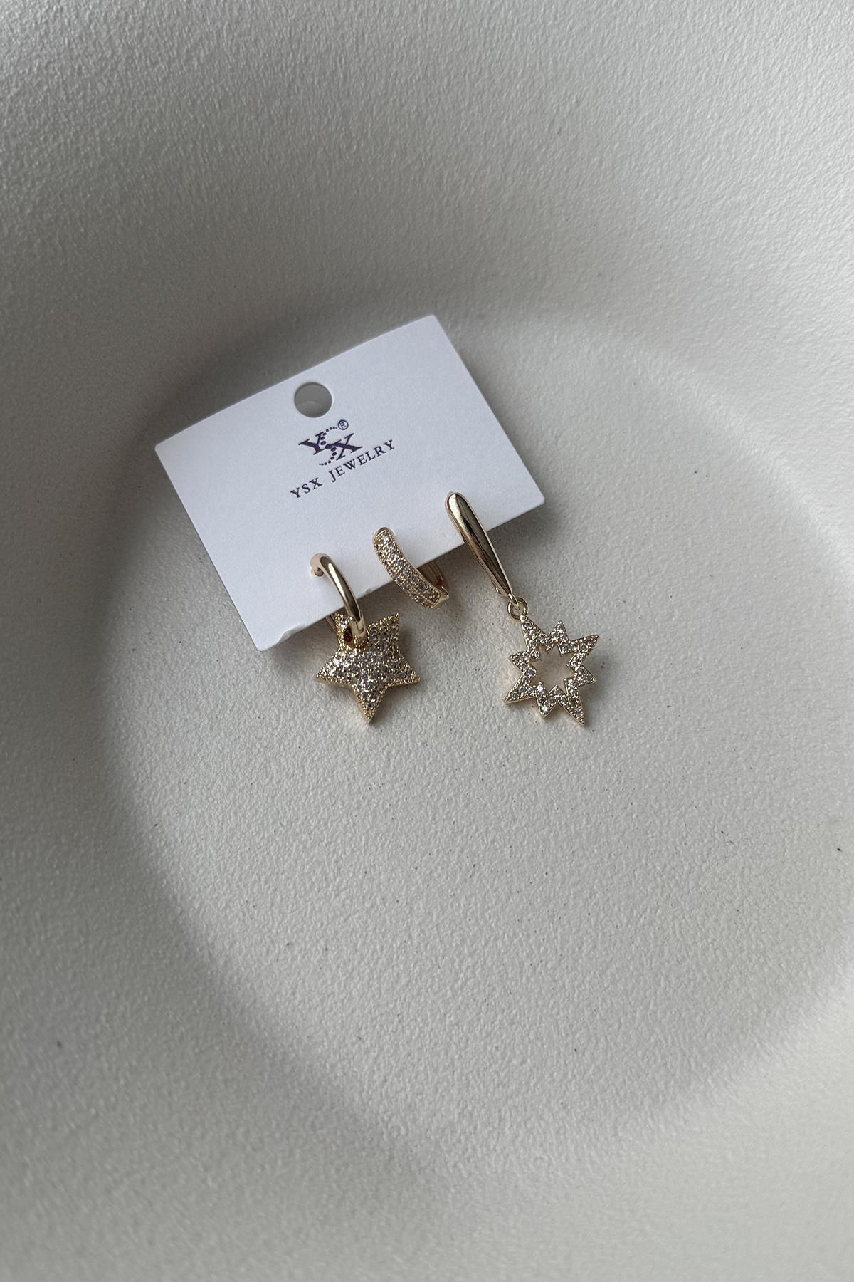 YILDIZLI ÜÇLÜ VİP SET KÜPE