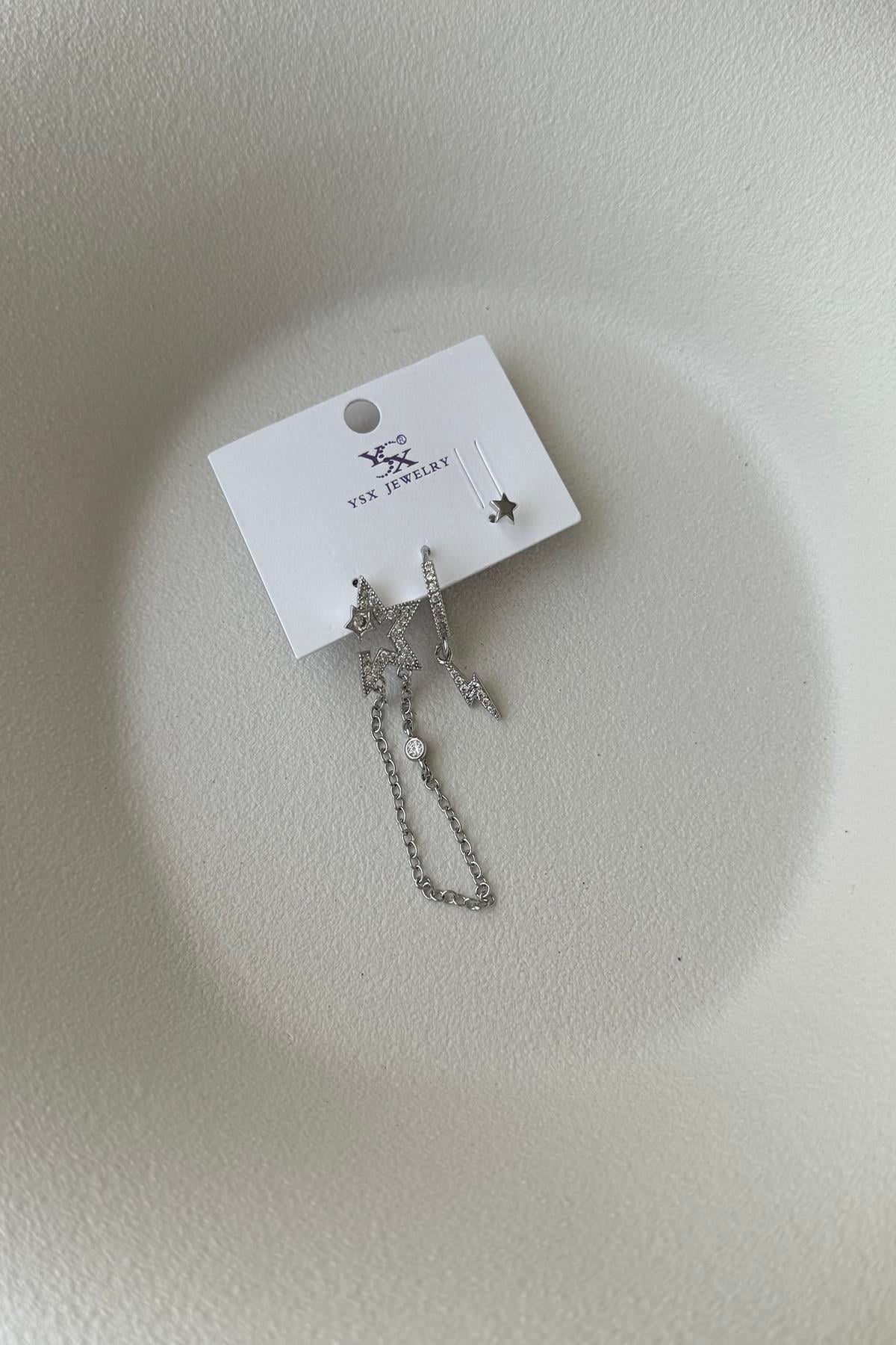 YSX GÜMÜŞ YILDIZLI ÜÇLÜ SET KÜPE