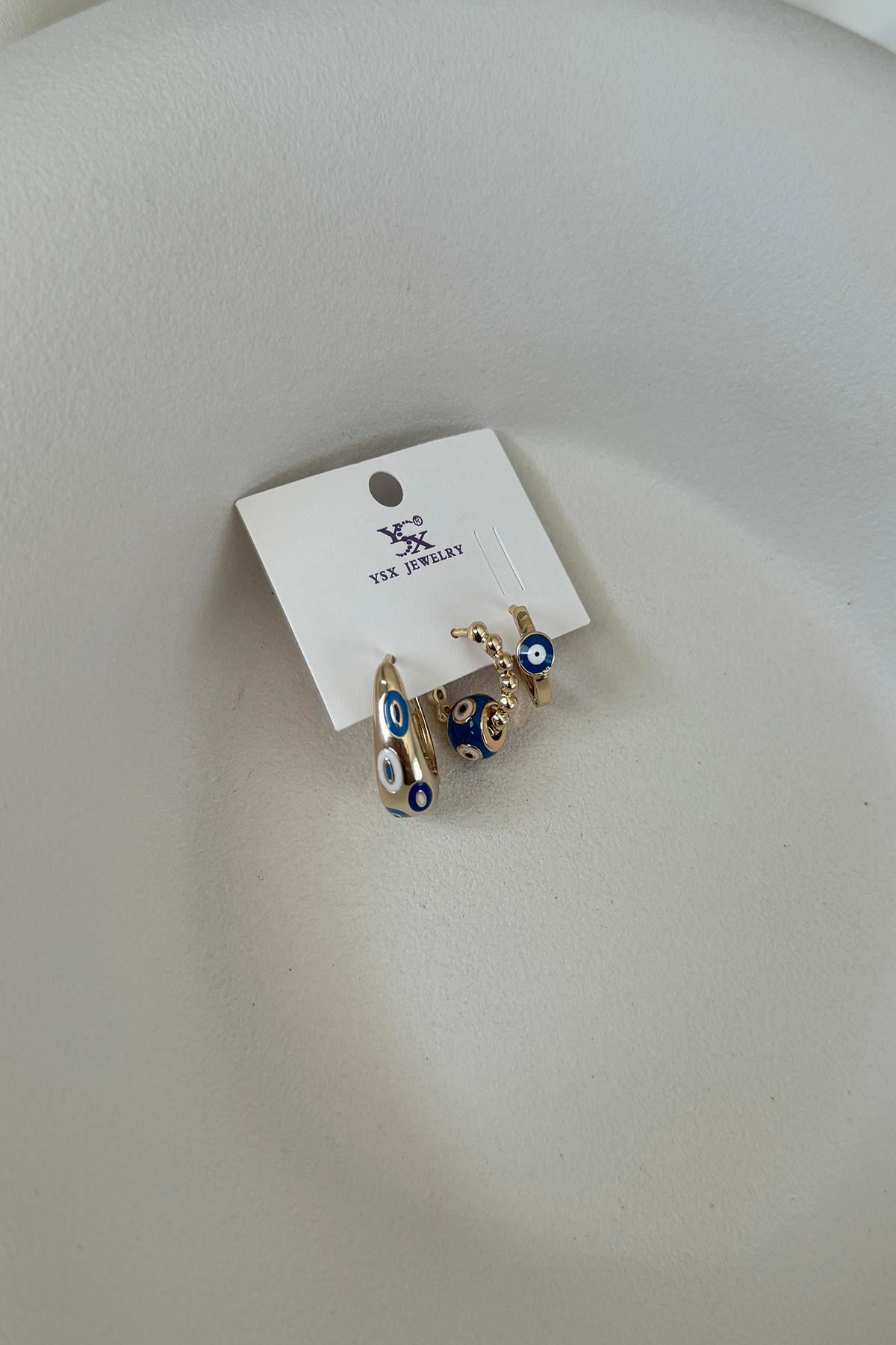 YSX NAZARLI ÜÇLÜ SET KÜPE