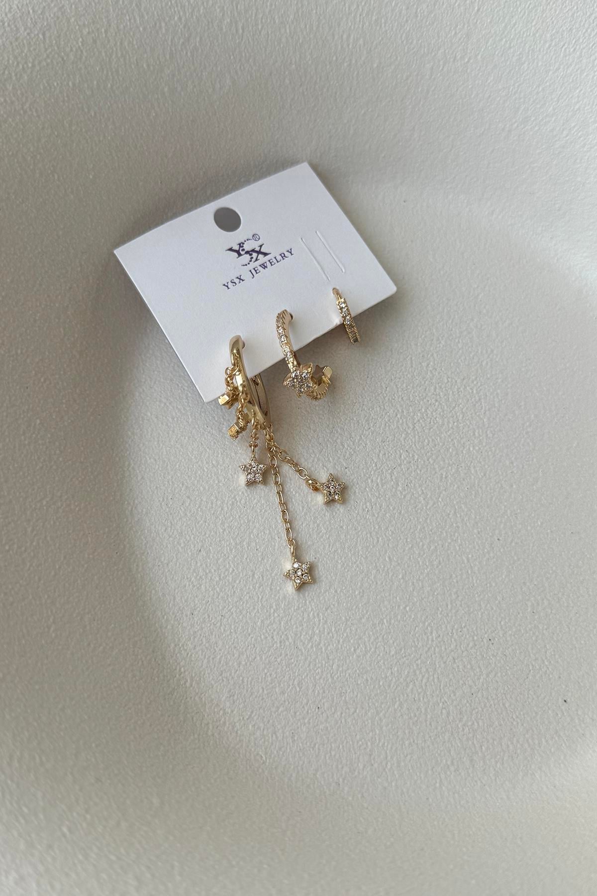 YSX ÜÇLÜ YILDIZLI HALKALI SET KÜPE