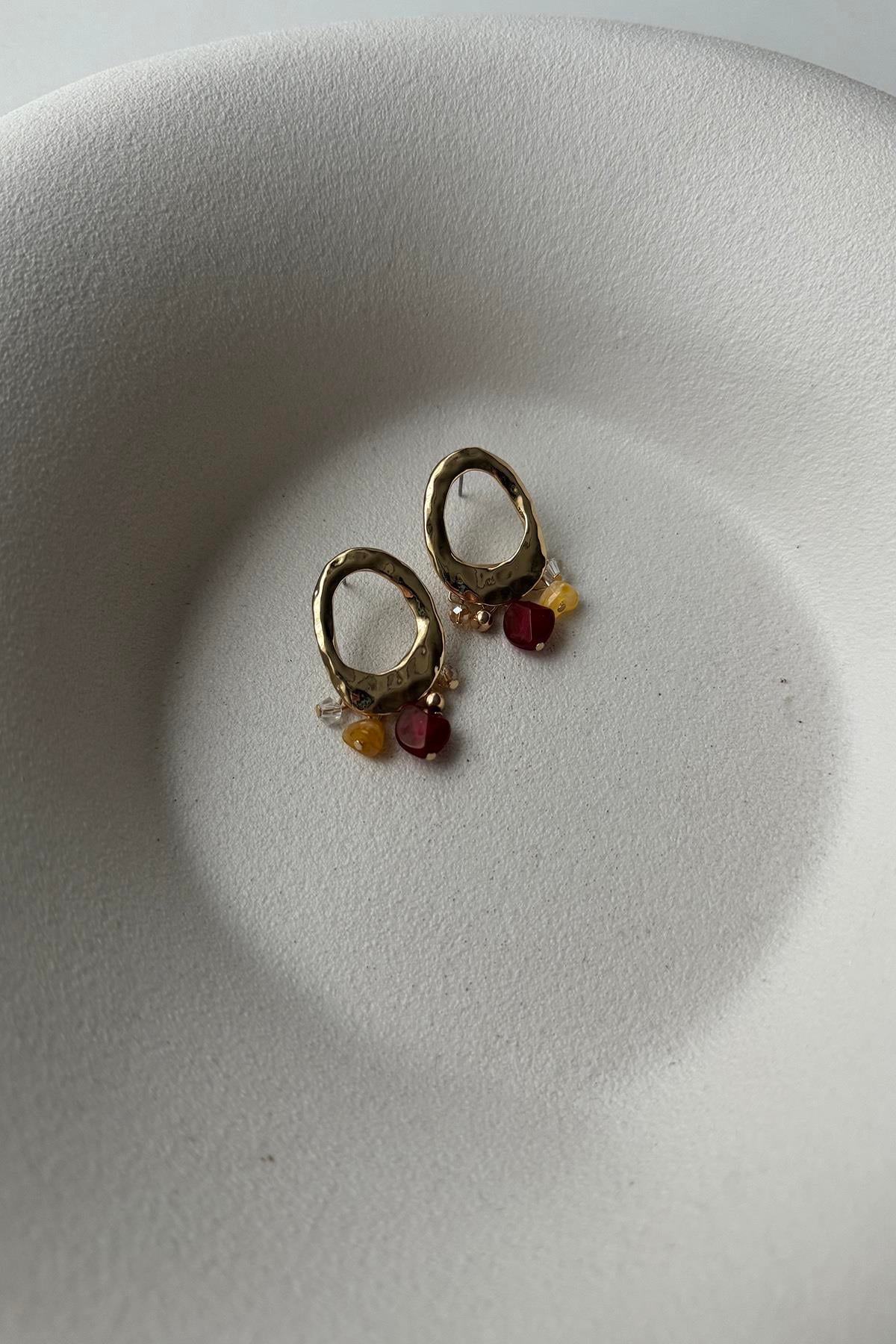 BORDO BONCUKLU MİNİMAL KÜPE
