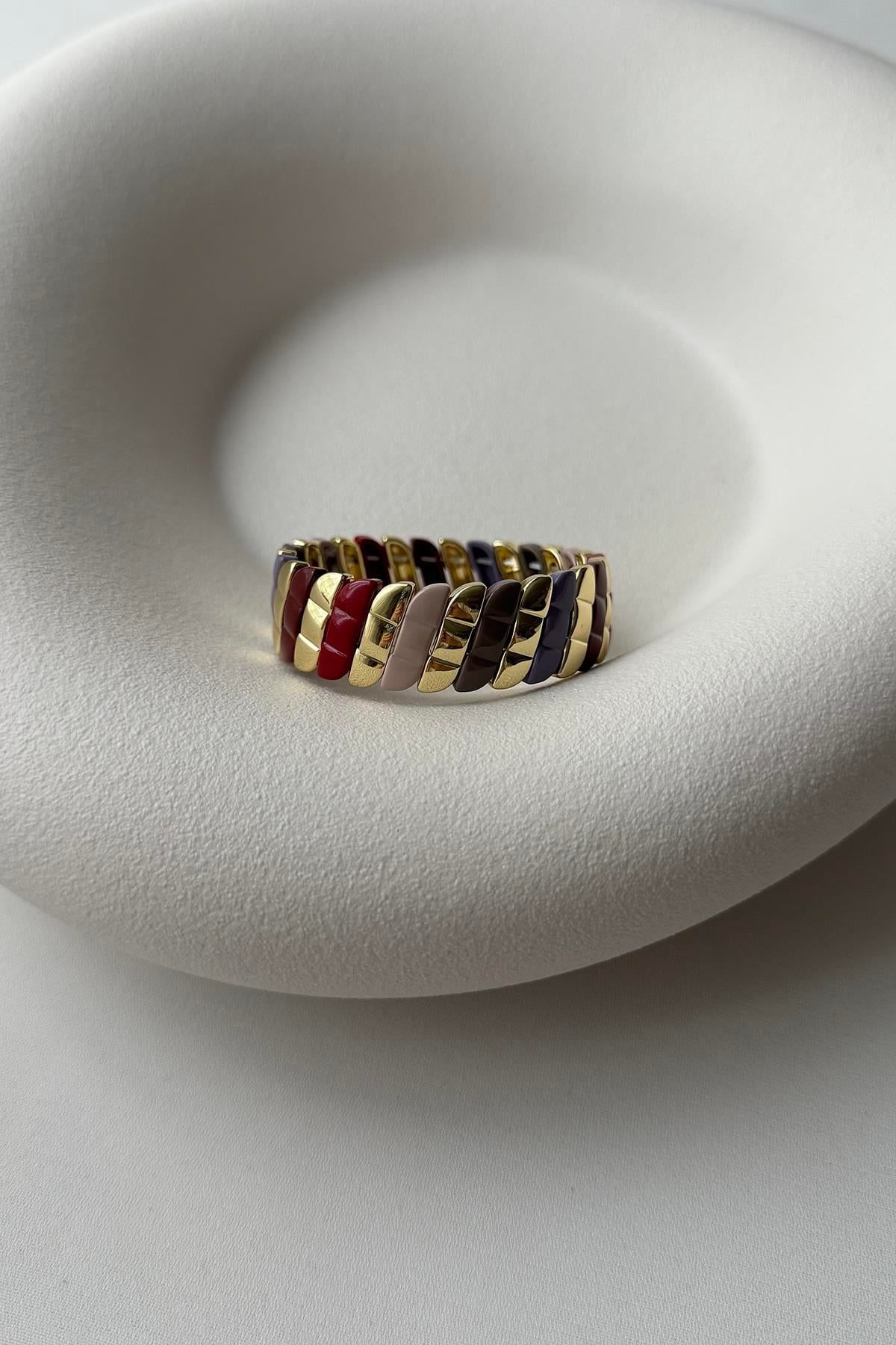 GOLD PLAKA DETAYLI SOFT TONLAR LASTİKLİ BİLEKLİK