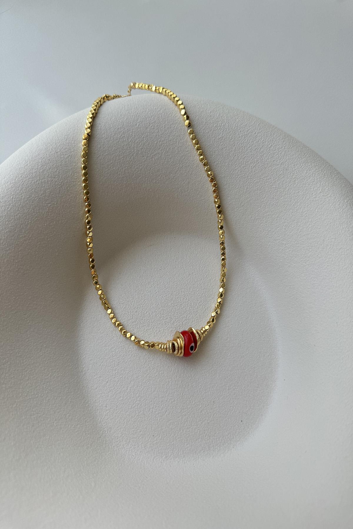 KIRMIZI NAZARLI GOLD KOLYE
