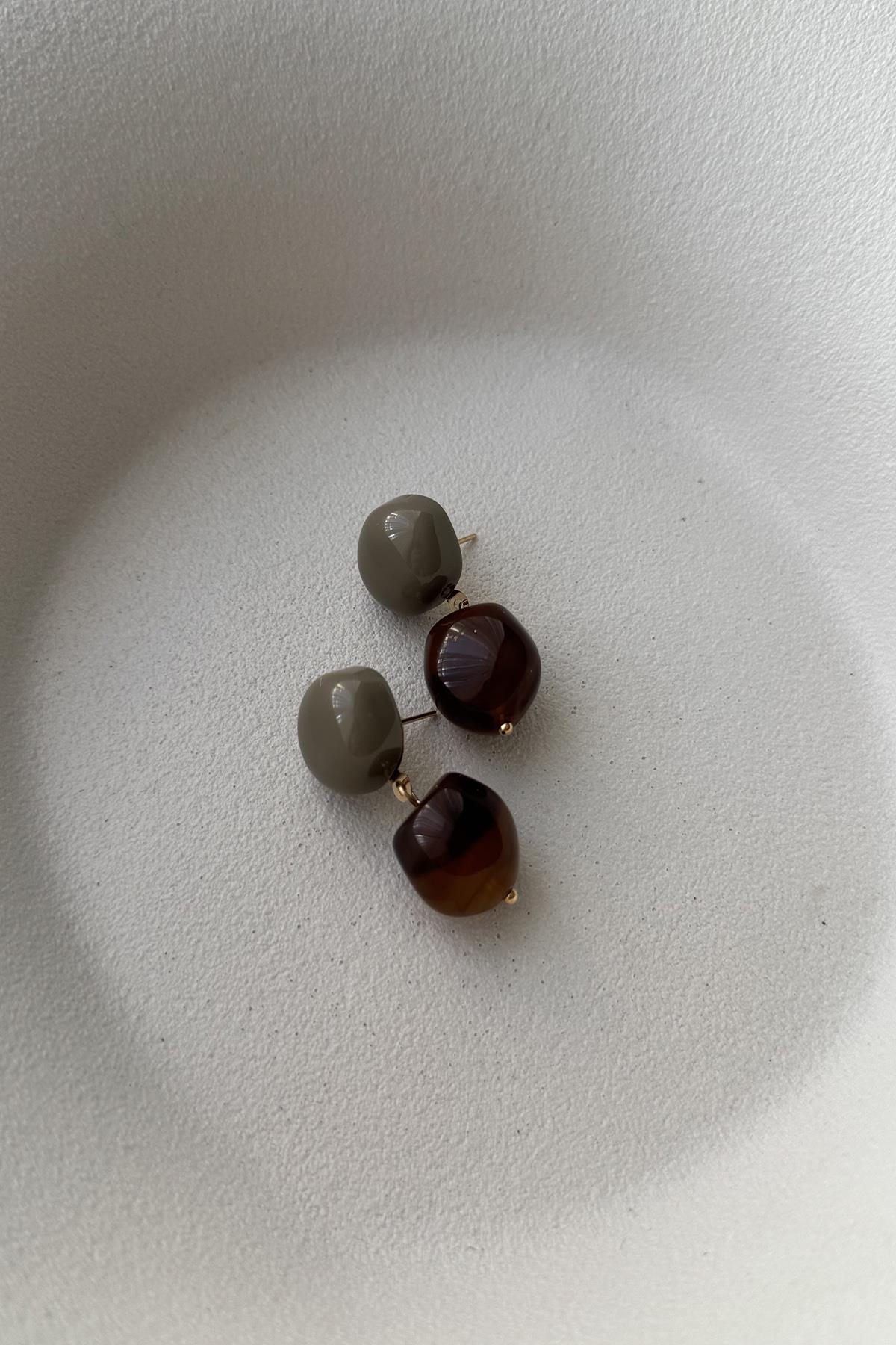 MİNİMAL KAHVE YEŞİL  BONİBON KÜPE