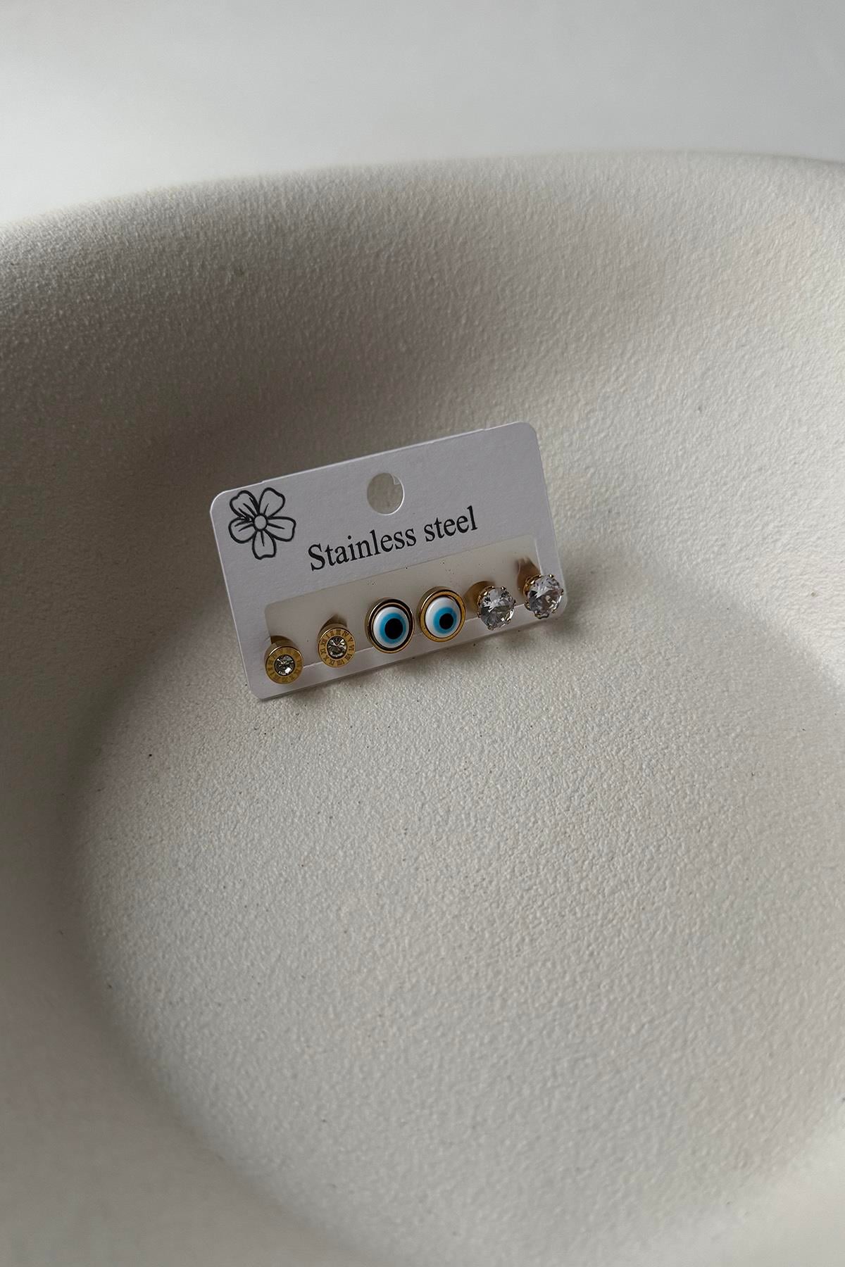 NAZARLI ÇELİK SET KÜPE