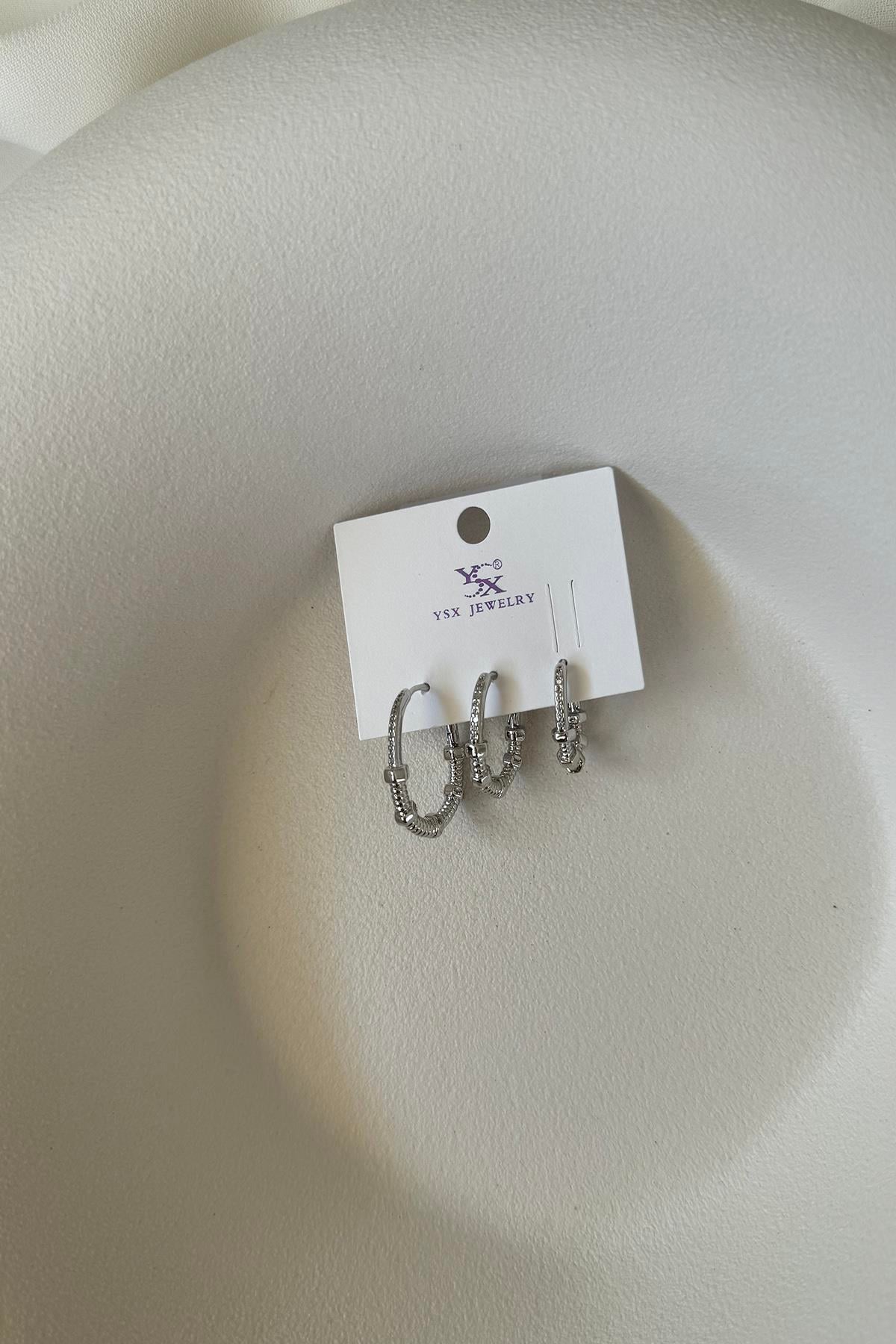 OVAL ÜÇLÜ HALKA SET KÜPE