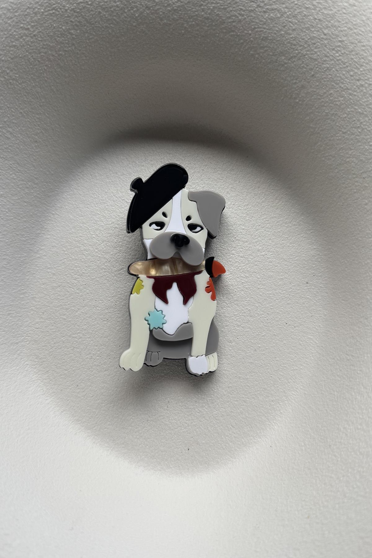 POP ART GRİ KÖPEK BROŞ