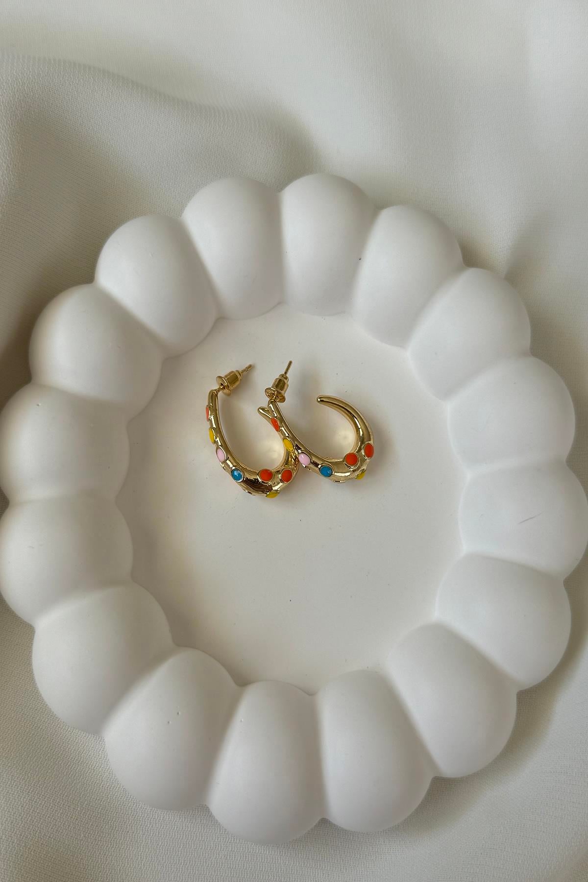 RENKLİ MİNELİ OVAL KÜPE