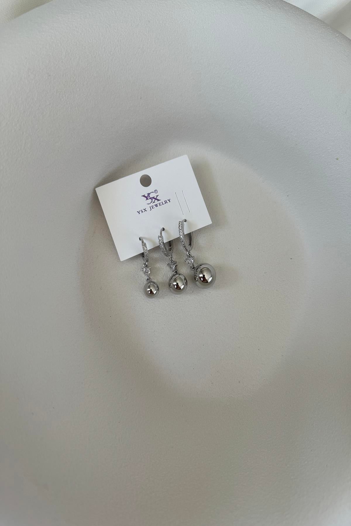 TOPLU ÜÇLÜ SİLVER SET KÜPE