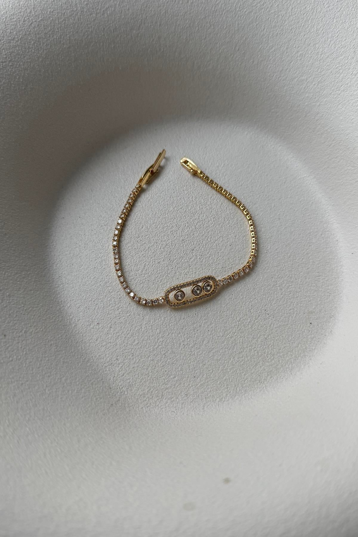 ÜÇ TAŞLI MARKA MODEL GOLD BİLEKLİK