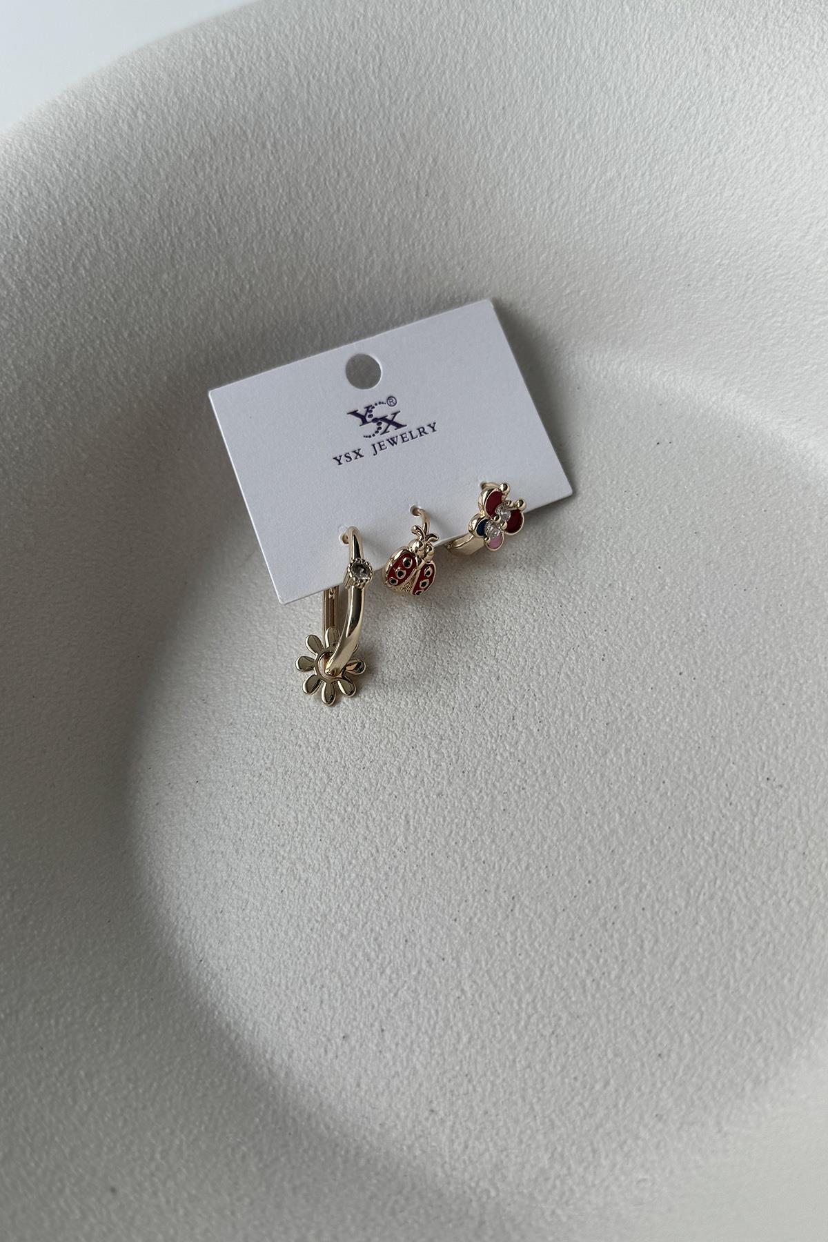 UĞURBÖCEKLİ VİP ÜÇLÜ SET KÜPE