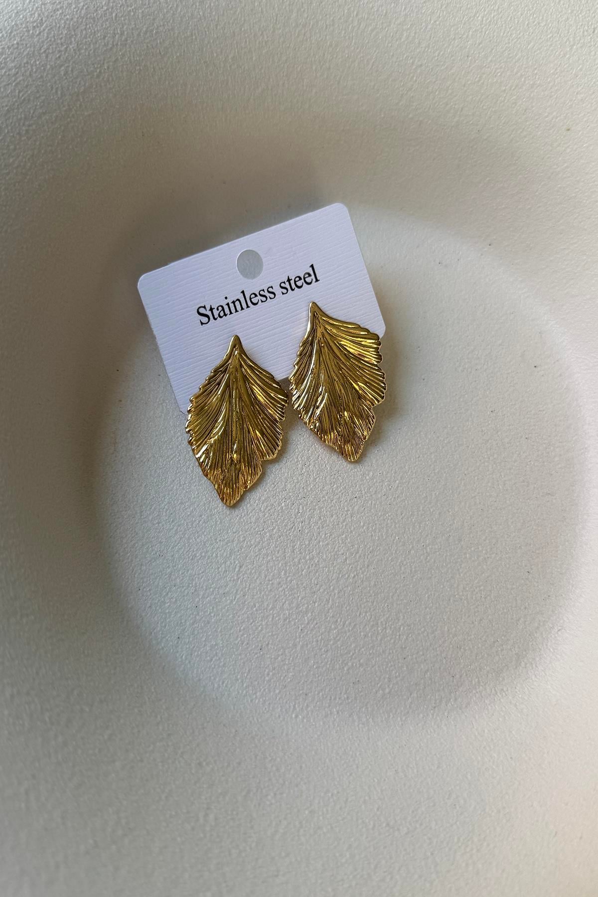 YAPRAK FORM GOLD ÇELİK KÜPE
