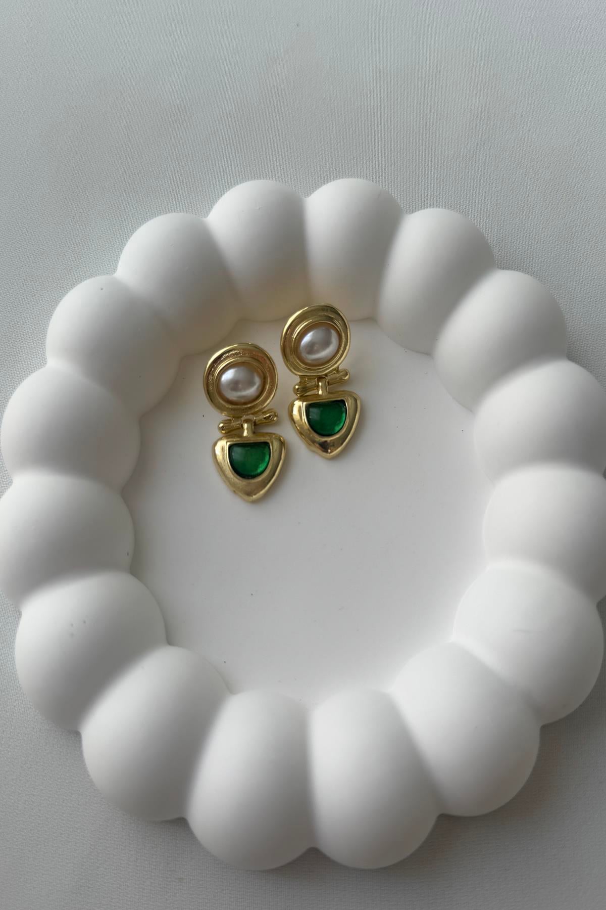 YEŞİL TAŞLI GOLD KÜPE
