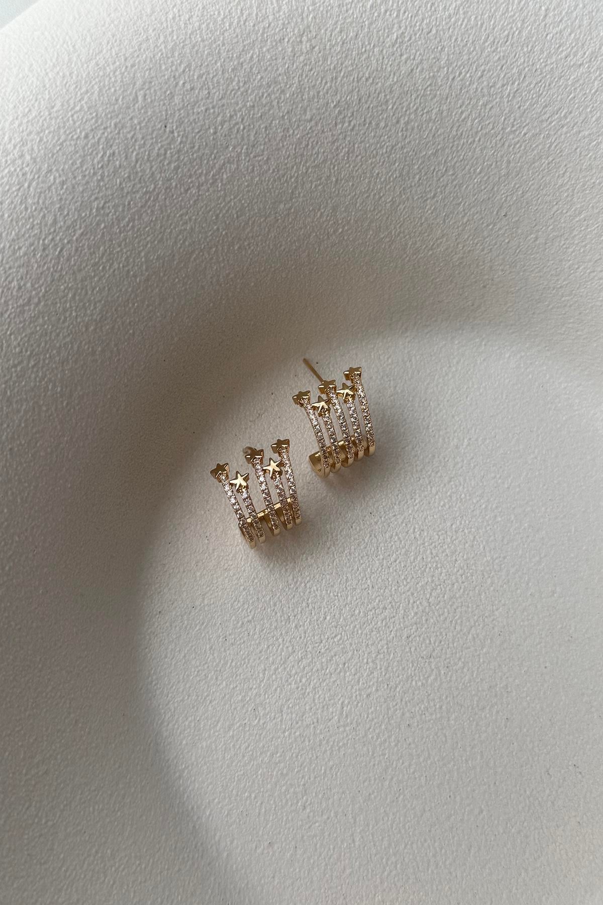 YILDIZLI ÇOKLU GÖRÜNÜM GOLD ZİRKON KÜPE