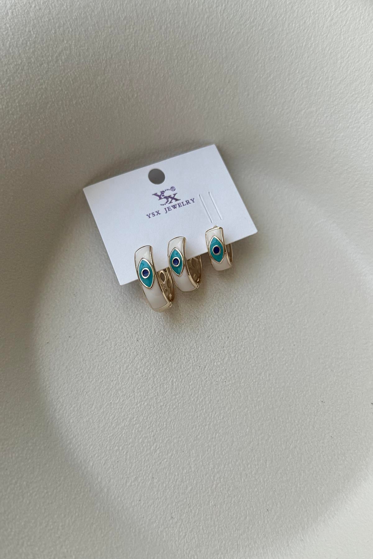 YSX BEYAZ MİNELİ GÖZLÜ ÜÇLÜ SET KÜPE
