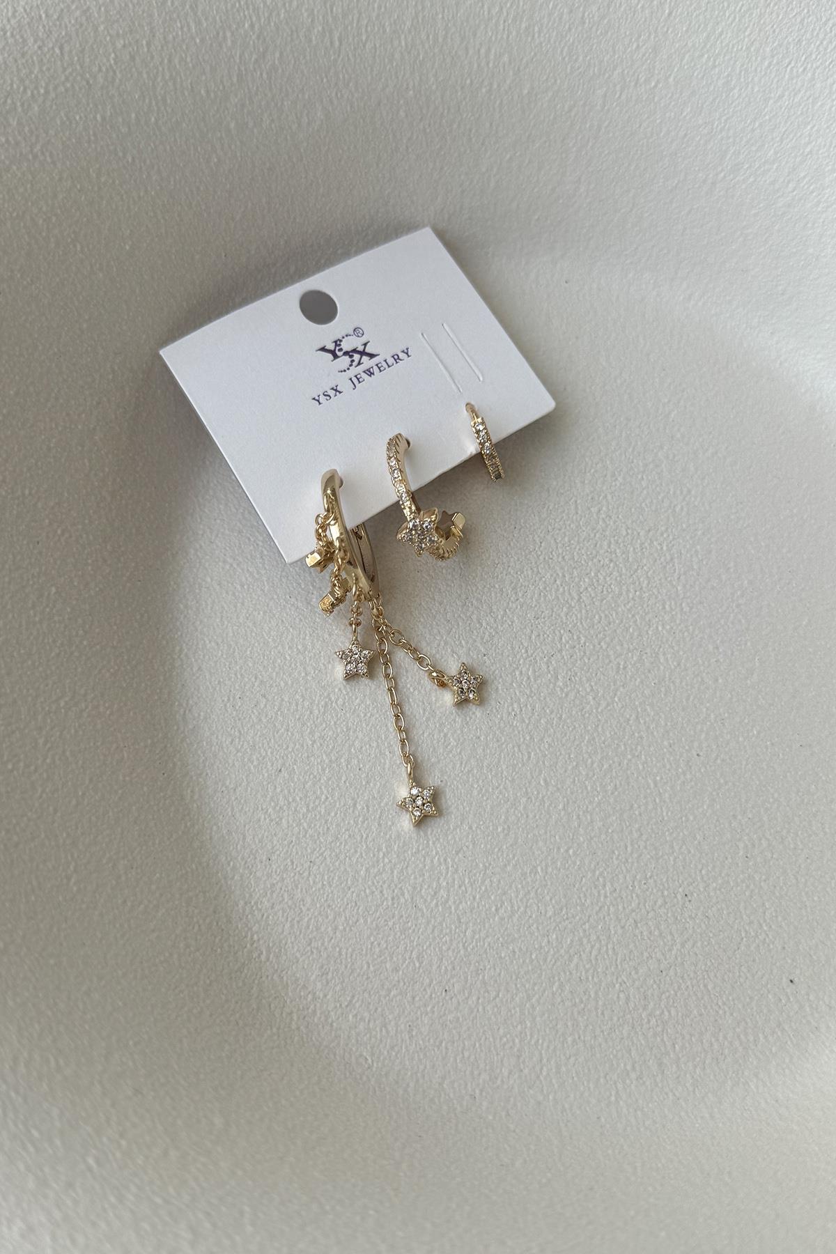 YSX ÜÇLÜ YILDIZLI HALKALI SET KÜPE
