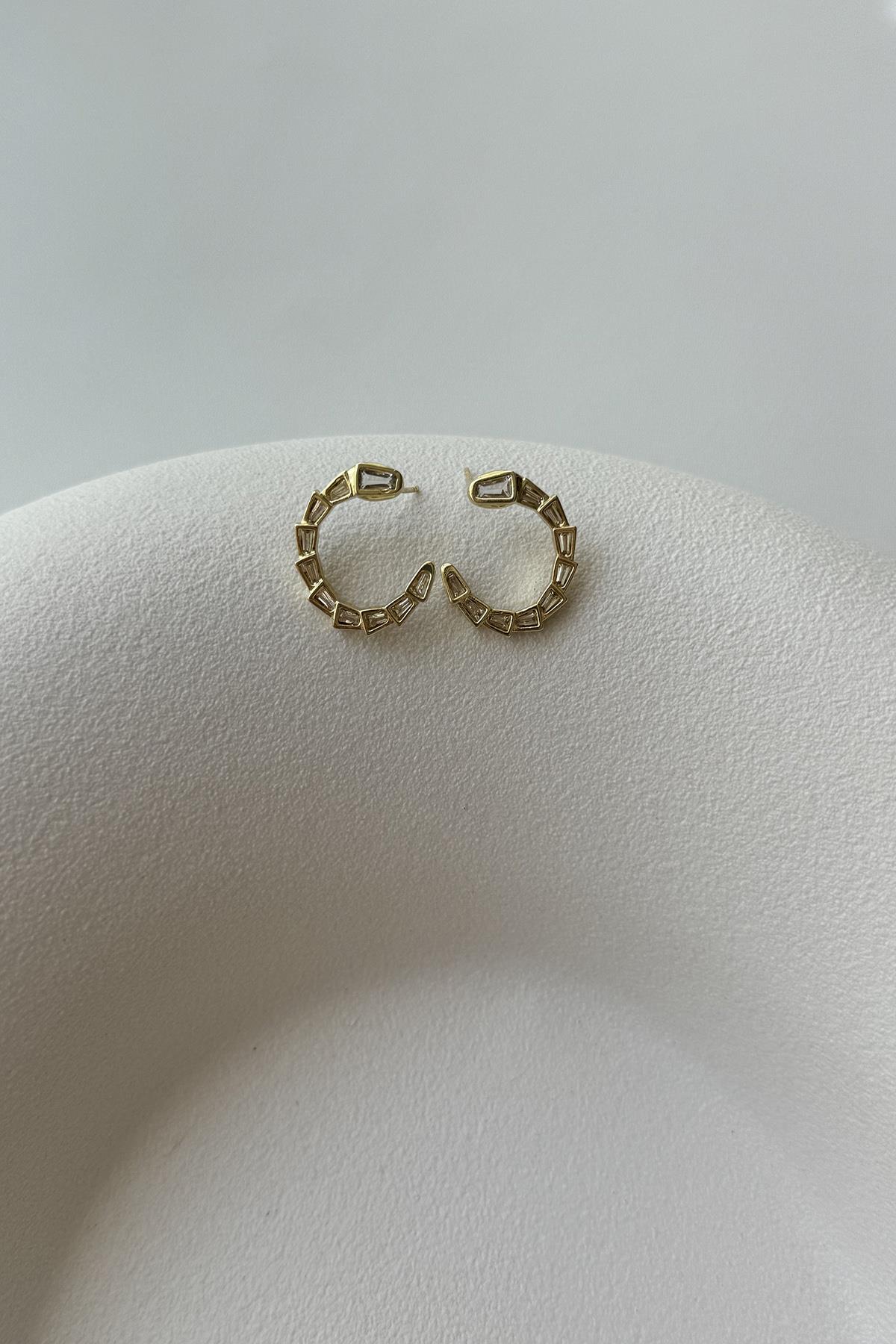 YUVARLAK YILAN ZİRKON GOLD KÜPE