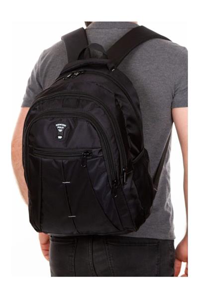 Newish Polo Suya Dayanıklı Unisex Siyah Laptop Notebook Bölmeli Sırt Çantası (Okul Seyahat Spor)