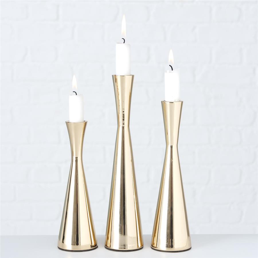3Lü Gold Yuvarlak Mumluk 20Cm-23Cm-26Cm