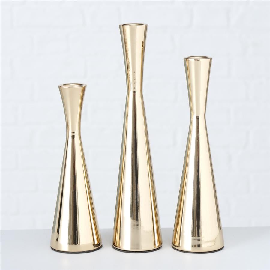 3Lü Gold Yuvarlak Mumluk 20Cm-23Cm-26Cm