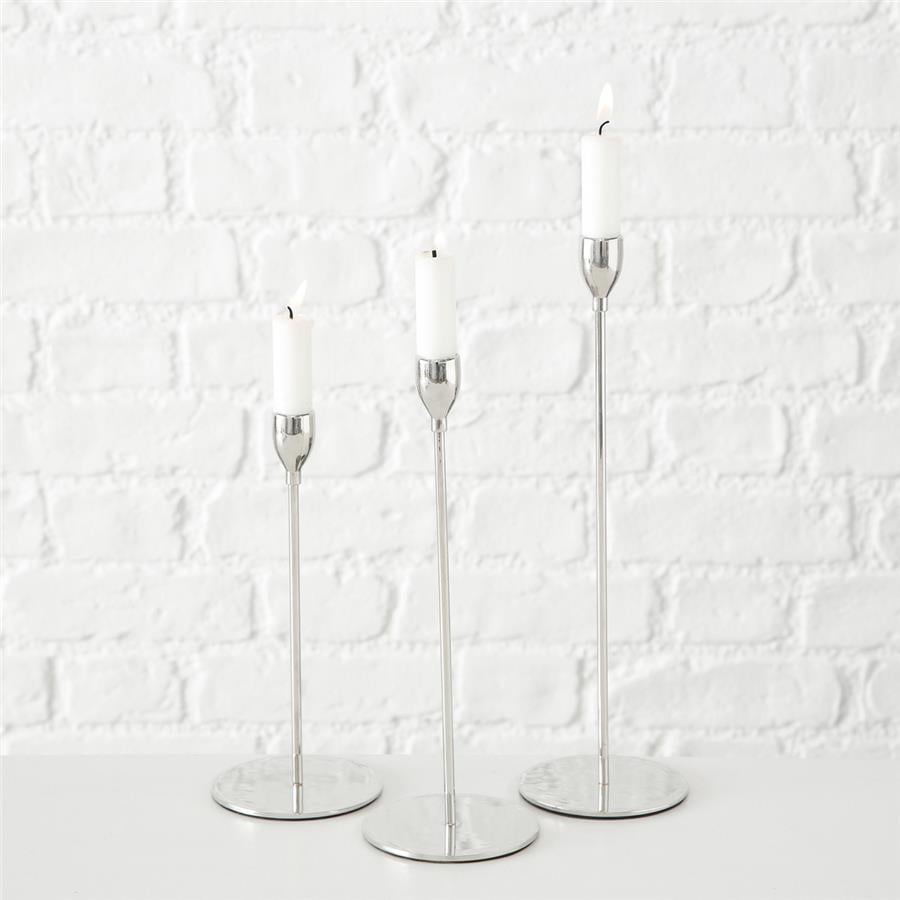 3Lü Gümüş Yuvarlak Mumluk 23Cm-28Cm-33Cm Seti