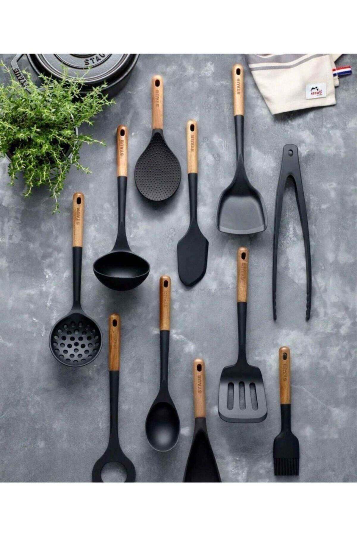 405031070 Silikon Akasya Saplı Siyah 30 Cm Servis Kaşığı