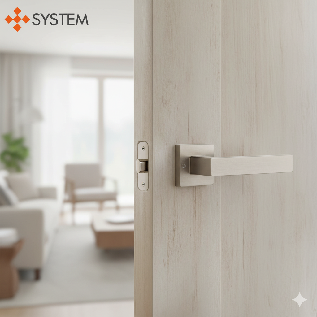 Akalı Otel Tipi Kendinden Kilitli Kapı Kolu Nikel Saten Mat Renk