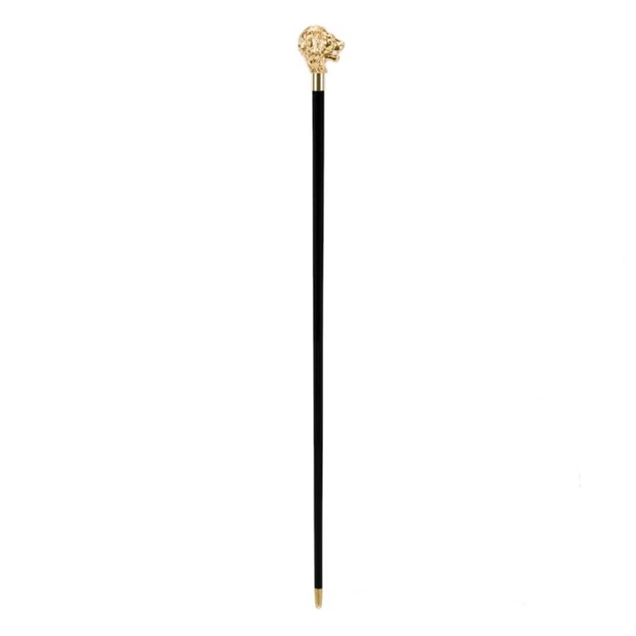 Altın Aslan Figürlü Siyah Baston 92 Cm