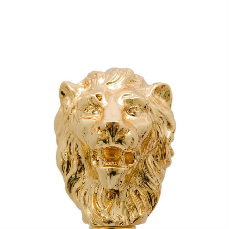 Altın Aslan Figürlü Siyah Baston 92 Cm
