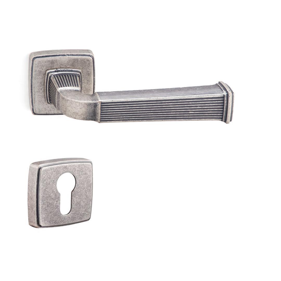 Astorıa Rozetli Kapı Kolu Takımı Antik Gümüş Renk