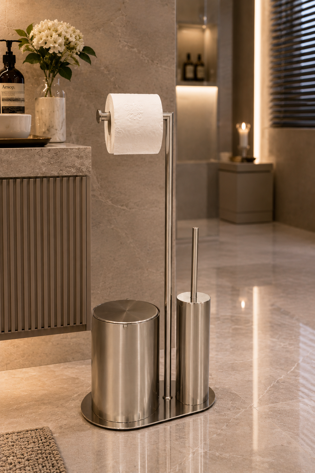 Banyo 3lü Hareketli Wc Set Nikel Saten Mat 71x33x21 cm