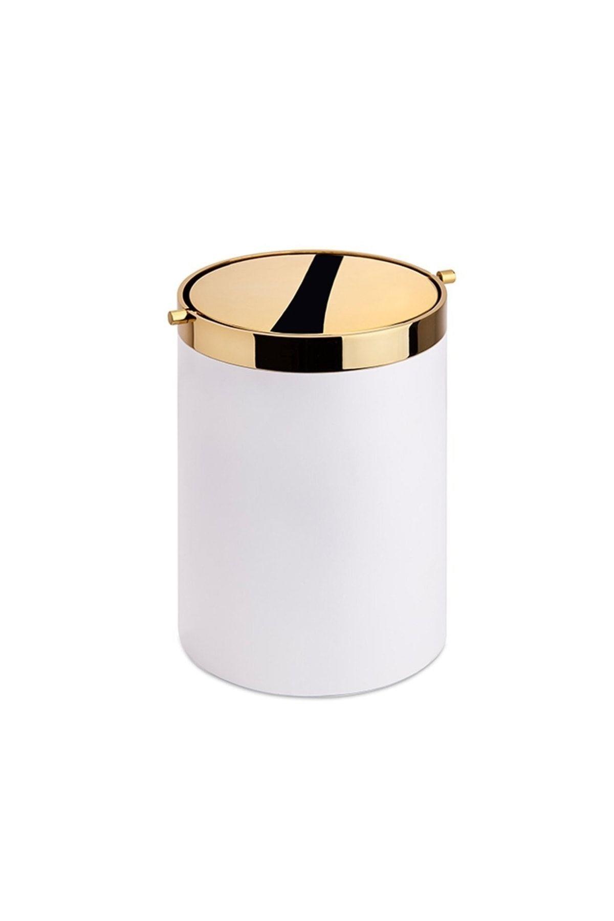 Banyo Çöp Kovası 4 L Beyaz|Gold 