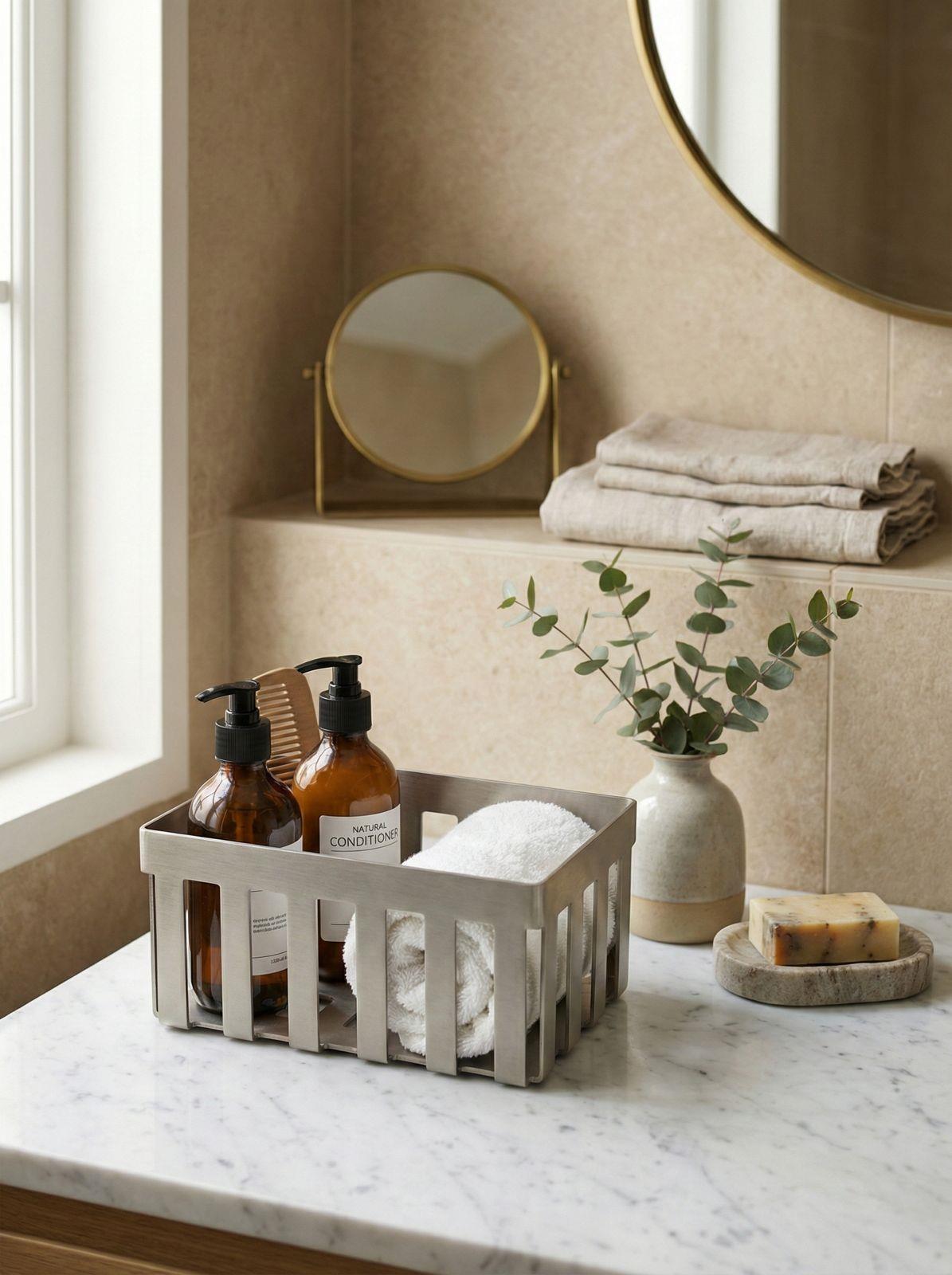 Tezgah Üstü Banyo Havluluk Sepet Nikel Saten Mat 20 cm