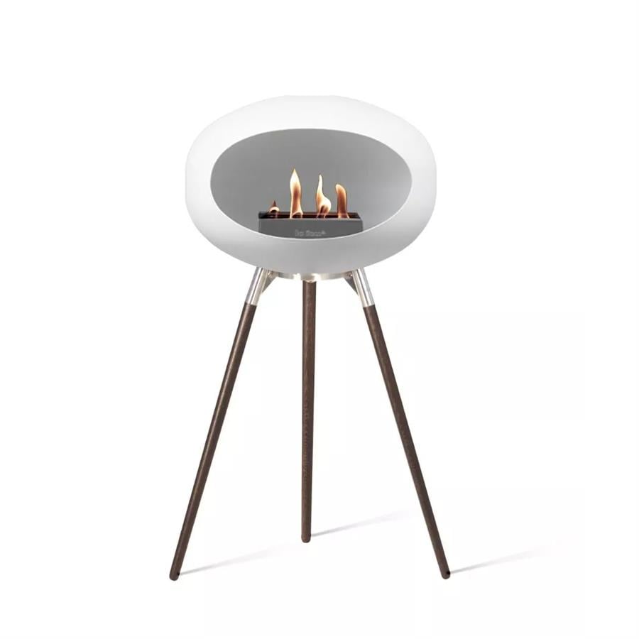 Beyaz Kubbe Şömine & Öğütülmüş Ahşap Cilalı Çelik Brülör (Büyük Ayak) / White Ground Wood High Polished Steel-Soaptreated Oak-Steel Burner