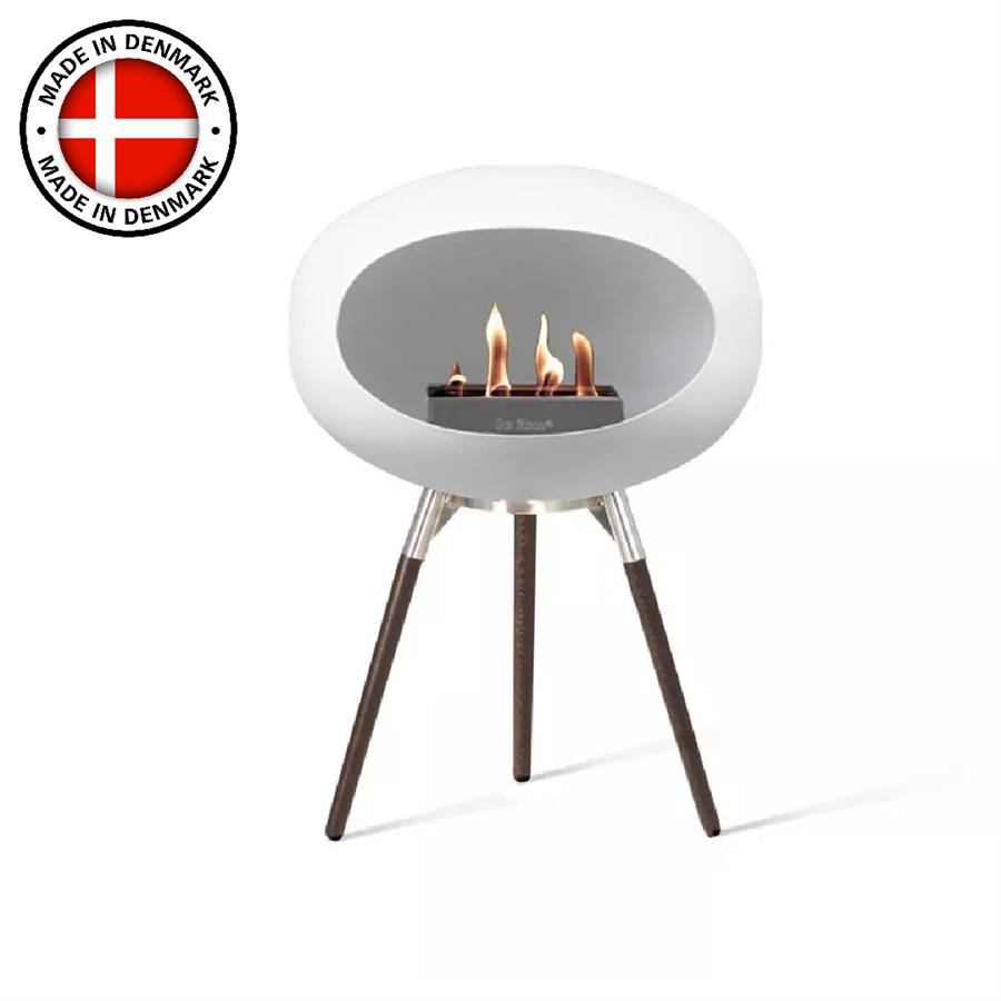 Beyaz Kubbe Şömine & Öğütülmüş Ahşap Cilalı Çelik Brülör (Küçük Ayak) / White Ground Wood Low Polished Steel-Soaptreated Oak -Steel Burner