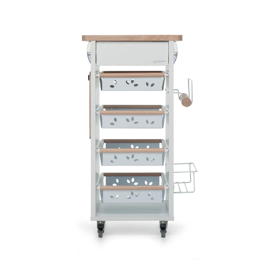 Bistrot Yeni Ahşap Mutfak Arabası  Beyaz/Doğal Renk