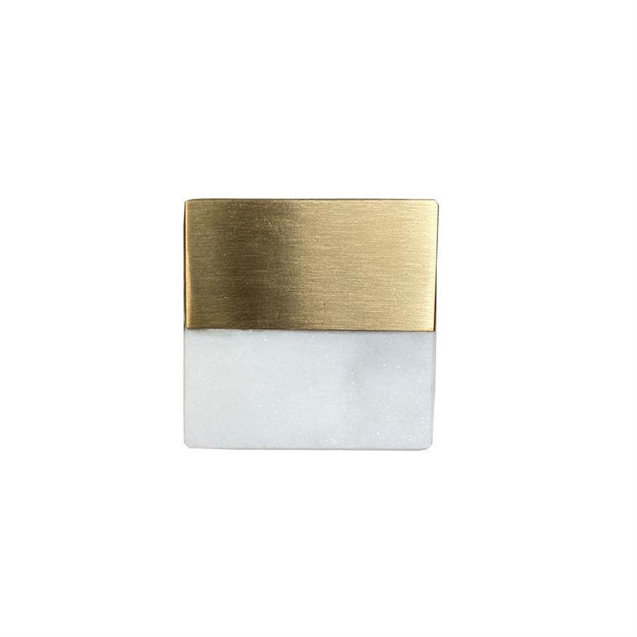 Çap 40X40Mm Beyaz/Mat Sarı Düğme Kulp / Doğal Taş