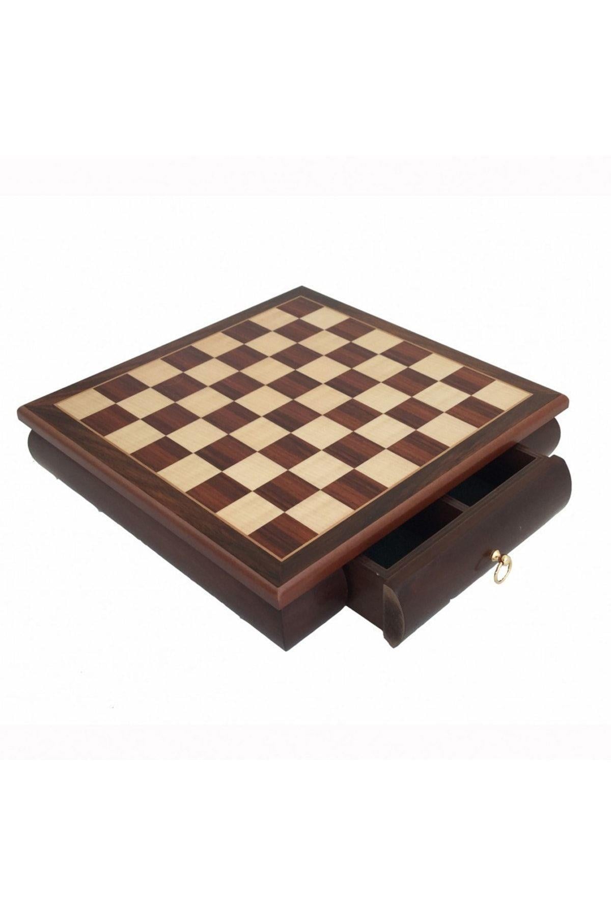 ÇEKMECELİ İNCE AHŞAP SATRANÇ TAHTASI - RE: HT. 32X32X6 CM - KARE: CM 3,5