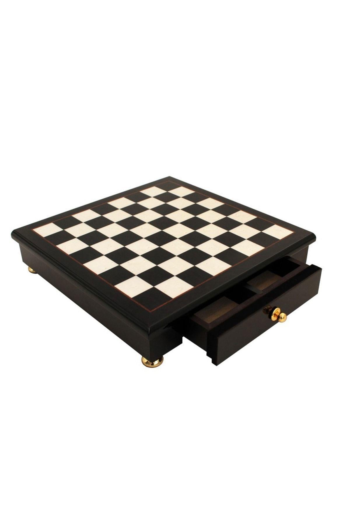 Çekmeceli Parlak Ahşap Satranç Tahtası - 32X32Xht.6 Cm - Kutu: 3,5 Cm