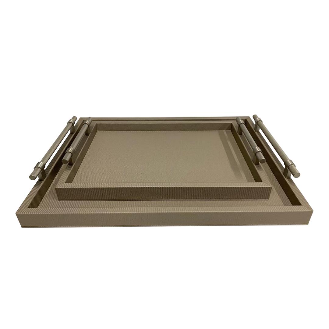 Dimante Deri Kaplı Tepsi – Taupe (28 × 40 cm)
